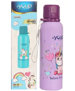 Youp Stainless steel purple color Unicorn kids water bottle OCEAN - 750 ml
