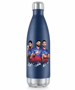 Pexpo RCB Edition Bottles with Signature | Official Water Bottle Partner | 1000ml Denim Blue - Electro Stainless Steel ISI Certified Insulated Flask | Hot & Cold | Office, Gym, Travelling