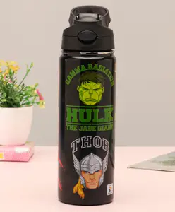 Avengers Hulk Printed Stainless Steel Single wall Sipper Bottle Black - 500 ml