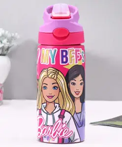 Barbie Printed Stainless Steel Single wall Sipper Bottle Pink & Purple - 500 ml