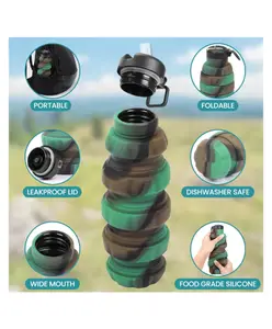 Sanjary Portable Foldable Silicone Graned Water Bottle 500ml, Easy To Store, Outdoor Sports, Spring And Summer Sports color design may vary