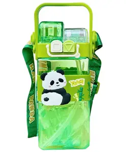 Sanjary 520 ml Cartoon design Dual Sipper in 1 Water bottle with Handle for kids color design may vary