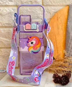 Sanjary 520 ml Cartoon design Dual Sipper in 1 Water bottle with Handle for kids color design may vary