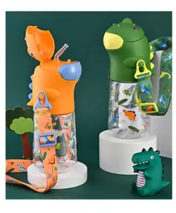 Sanjary Dinosaur Shape Plastic Water sipper Bottle for kids color design may vary - 560 ml