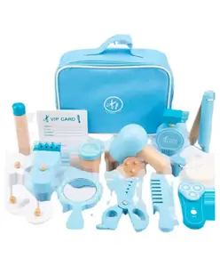 Wudly Wooden Hair Dresser Play Set Kids' Pretend Hair Salon with Mirror, Comb, Scissors, Hair Dryer & Styling Accessories for Imaginative Play