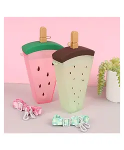 Flaze Cute Qurky Fruit Popsicle Shaped Water Bottle , Straw Sipper , 320 ml , Kids Safe, BPA Free , Leak And Spill Proof , Strong Built , Side Strap .-PACK OF 1- ( COLOR AND DESIGN MAY VARY )