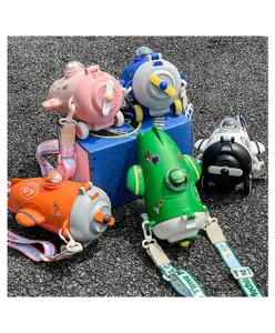 Flaze Airplane Shaped Water Bottle Portable, Strap Plane Water Bottle for Kids -PACK OF 1- ( COLOR AND DESIGN MAY VARY )