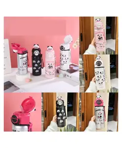 Azhari 2 in 1 Steel Sipper Plus Vaccum Steel Panda Water Bottle with Box Packing 550 ml Packof 1Color & Deign May Vary
