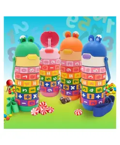 Azhari Insulated Rotating fun ring water bottle with straw cap and strap for kids 430ml PACK OF 1 ( COLOR MAY VARY )