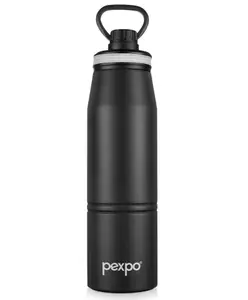 Pexpo Altros Stainless Steel Hot & Cold Vacuum Insulated Flask, 740ml, Knight Black | Leak Proof | Easy to Carry Loop Handle | Sports Water Bottle | Trekking | Gym | Office | Home | Kitchen