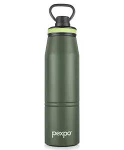Pexpo Altros Pro Stainless Steel Hot & Cold Vacuum Insulated Flask, 740ml, Military Green | Leak Proof | Easy to Carry Loop Handle | Sports Water Bottle | Trekking | Gym | Office | Limited RCB Edition