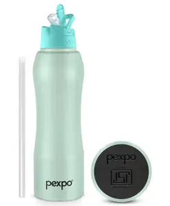 Pexpo Belly Stainless Steel Water Bottle with Straw Lid Sipper Cap, 750 ml, Sea Green|Fast Cooling |Single Wall| Easy Grip | Home, Office, Gym, School, Yoga, Trekking, Men, Women & Kids