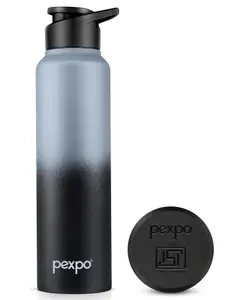 Pexpo Craft Pro Stainless Steel Sports/Fridge Water Bottle with Sipper Cap, Grey-Black Ombre | Eco friendly | BPA Free - 1000 ml