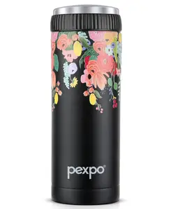 Pexpo Crypto Hot & Cold Stainless Steel Water Bottle |Vacuum Insulated Flask|ISI Certified |500 ml, Black-Flower Print| Office | Home |Gym|Adults