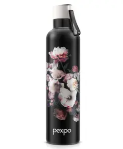 Pexpo Oslo Hot & Cold Stainless Steel Water Bottle |Vacuum Insulated Flask|ISI Certified |750 ml, Knight Black-Flower Print| Office | Home |Gym|Adults