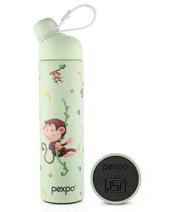 Pexpo Pico Pro Cute Sipper|Hot & Cold 500ml Stainless Steel Water Bottle for 6+ years Kids | Monkey UV Printed Design |Vacuum Insulated|Leak Proof & BPA Free|School, Picnic, Travel|Limited RCB Edition