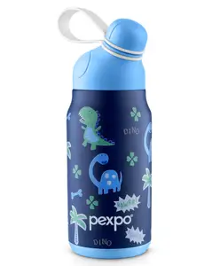 Pexpo Piano - Cute Sipper|Hot & Cold Thermoflask Dinosaure Print|Stainless Steel Water Bottle for 6+ years Kids & Adults|Vacuum Insulated|Portable Handle|Double Wall | School,Gym - 425 ml,