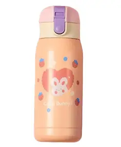 FunBlast BPA Free Double Walled Insulated Stainless Steel Cartoon Print Water Bottle Light Pink - 330 ML