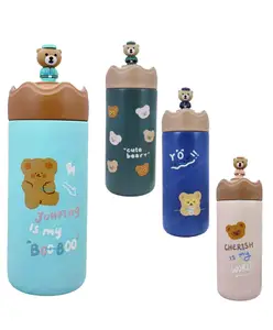 FunBlast BPA Free Double Wall Vacuum Insulated Cartoon Print Water Bottle with Straw - 350 ML