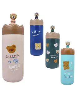 FunBlast BPA Free Double Wall Vacuum Insulated Cartoon Print Water Bottle with Straw - 350 ML