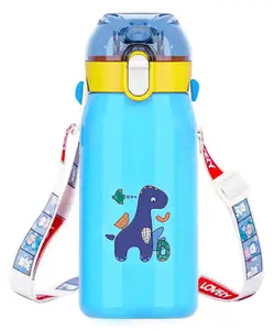 FunBlast BPA Free Double Walled Vacuum Insulated Stainless Steel Water Bottle with Straw Blue - 530 ML