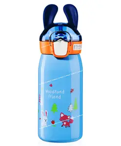 FunBlast BPA Free Double Walled Vacuum Insulated Stainless Steel Water Bottle with Straw Blue - 530 ML