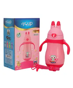 Youp Stainless Steel Blue color kids Insulated Double Wall sipper bottle with handle WIGGLY - 350 ml