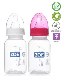 Zoe Feeding Bottle With Nipples Pack Of 2 White And Pink - 125 ml Each