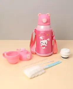 Cello Rawbest Star Kid Surgical Inner Steel Water Bottle And Cover With Strap Pink - 550 ml