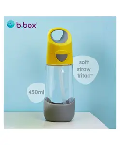 b.box Straw Top Water Bottle for kids - Spill Proof & Easy to Carry 450ML - Lemon Sherbet Yellow