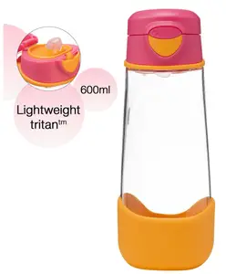 b.box Large Size Flip Top Lid Spout Drink Bottle for kids - Leak Proof & Easy to Carry 600ML - Strawberry Shake Pink