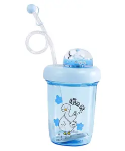 FunBlast Duck Sipper Bottle with Straw and Lid Blue - 390 ml