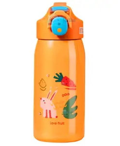 FunBlast Insulated Stainless Steel Double Walled Vacuum Thermos Flask with Straw Yellow - 530 ml