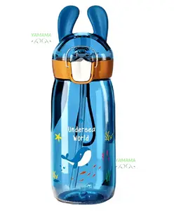 YAMAMA Cartoon Design Anti Leak Water Bottle With Sipper Blue - 550 ml