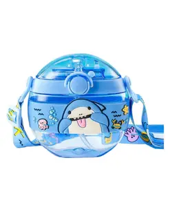 FunBlast Water Bottle with Straw Blue 420 ML