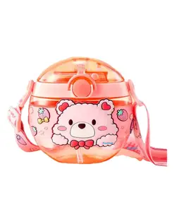 FunBlast Water Bottle with Straw Pink 420 ML (Pink)