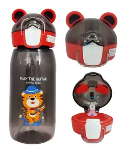 FunBlast Water Bottle with Straw for kids 550ML (Black Color)