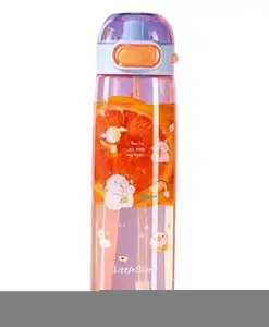 FunBlast Cartoon Water Bottle with Straw Orange - 620 ml