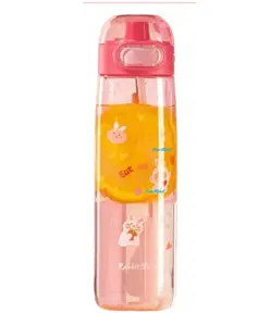 FunBlast Cartoon Water Bottle with Straw Pink - 620 ml
