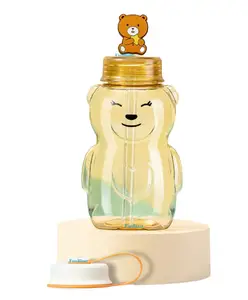 FunBlast Teddy Shaped Water Bottle with Straw Brown - 430 ml