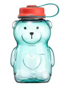 FunBlast Teddy Shaped Water Bottle with Straw Green - 430 ml