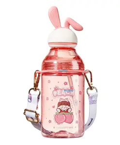 FunBlast Tritan Water Bottle with Straw & Adjustable Strap Pink 400 ml
