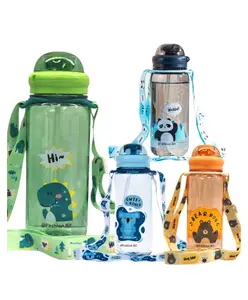 FunBlast Cartoon Animal Design Water Bottle with Straw - 1 Pc Random Color and Design