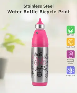 Fab N Funky Stainless Steel Water Bottle Bicycle Print Pink - 520 ml