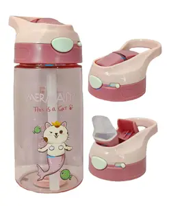 FunBlast Water Bottle with Straw Pink 470 ml