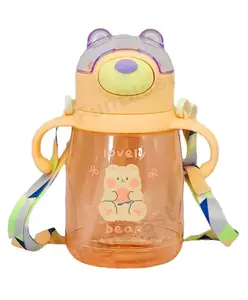 FunBlast Water Bottle with Straw & Adjustable Strap Beige - 450 ml