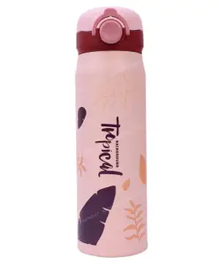 Spanker Insulated Hot n Cold Water Bottle Stainless Steel SUS 304 Flask Metal Thermos Spill Proof Cap Closure BPA Free for Office College School Home Drinkware 420ml - Pink Tropical