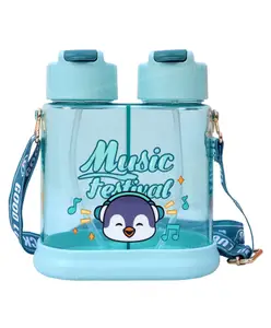 Toyshine Double Sided 640 ml Water Bottle With Spill Proof Straw BPA Free with Soft Grip Strap Children's Drinkware - Green