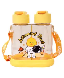 Toyshine Double Sided 640 ml Water Bottle With Spill Proof Straw BPA Free with Soft Grip Strap - Yellow