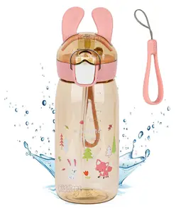 Fiddlerz Bunny Ear Theme Water Bottle With Straw Brown - 550 ml